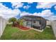Beautiful backyard features a screened-in pool area, lush landscaping, and plenty of privacy at 4418 Blackbird St, Kissimmee, FL 34746