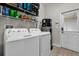 Practical laundry room equipped with modern appliances, wire shelving, and convenient access to the exterior at 9862 Pecan Hickory Way, Orlando, FL 32832
