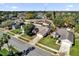 Aerial view of a home on a tree-lined street with well-maintained lawns in a suburban neighborhood at 1017 Bluejack Oak Dr, Oviedo, FL 32765