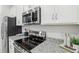 Modern kitchen details including granite countertops, stainless steel microwave, and a sleek black range at 1851 Columbus Path, St Cloud, FL 34771