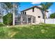 Exterior of home showcasing the backyard, screened pool enclosure, and well-manicured lawn at 795 Sterling Chase Dr, Port Orange, FL 32128