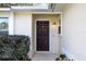 Close-up of the entryway and front door with a detailed light fixture and manicured hedges at 2811 Curry Woods Dr, Orlando, FL 32822