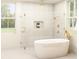 Bright bathroom featuring a freestanding tub, glass shower, and gold hardware at 3011 Amherst Ave, Orlando, FL 32804