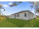 Well-maintained backyard featuring lush green grass and a modern white home exterior at 505 St Johns Ct, Kissimmee, FL 34759