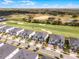 A detailed aerial view shows modern townhomes with manicured lawns and a lush green golf course at 635 Ocean Course Ave # 635, Champions Gate, FL 33896