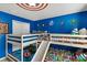 Fun-themed bedroom with custom Captain America and Avenger's decor and bunk beds with slide at 8920 Rhodes St, Kissimmee, FL 34747