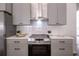 Close-up of a modern range and decorative backsplash in a grey-toned kitchen at 2512 Stoneworth Ct, Orlando, FL 32825