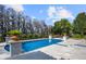 Gorgeous pool with a lake view surrounded by manicured gardens and a stone deck at 6126 Kirkstone Ln, Windermere, FL 34786