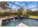 Screened-in pool area featuring a spa and mature landscaping at 8424 Lake Burden Cir, Windermere, FL 34786