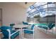 Screened-in patio with a table and chairs overlooking the crystal clear pool at 8095 Indian Creek Blvd, Kissimmee, FL 34747