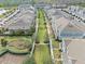 Scenic aerial view of a community lined with sidewalks, green space, and playground at 10358 Spring Arbor Ln, Winter Garden, FL 34787