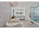 Bright bathroom with a soaking tub, double vanity, and a modern glass-enclosed shower at 7709 Sundial Ln, Orlando, FL 32819