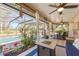 Relaxing screened patio with a ceiling fan and comfortable seating area, overlooking the pool and backyard at 1303 Sultan Cir, Chuluota, FL 32766