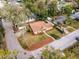 A high aerial view of the home, showcasing its mature trees, front lawn, and surrounding neighborhood at 1801 Chamberlin St, Orlando, FL 32806