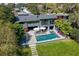 Aerial view of a modern home, featuring an in-ground pool and outdoor lounging area at 2010 Hoffner Ave, Belle Isle, FL 32809