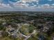 Expansive aerial view showcasing the residential neighborhood, lush greenery, and a serene lake in the distance at 1221 Forest Cir, Altamonte Springs, FL 32714