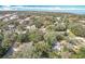 Aerial view of the neighborhood highlighting mature trees, nearby houses, and the water at 213 James Dr, Winter Garden, FL 34787