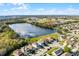 Aerial view of a beautiful neighborhood with a lake and tree lined streets under a blue sky at 259 Southbridge Cir, Kissimmee, FL 34744