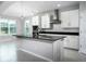 Modern kitchen with white cabinets, stainless steel appliances, pendant lights, and a large island at 15165 Heron Hideaway Cir, Winter Garden, FL 34787