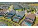 Aerial view of several homes with screened-in pools in a residential neighborhood at 1731 Caribbean View Ter, Kissimmee, FL 34747