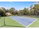 Well-maintained tennis court with a sturdy net and a backdrop of mature trees under a bright blue sky at 21 Aspen Dr # 21, Haines City, FL 33844