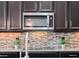 Close-up of the kitchen showcasing a stainless steel microwave and tiled backsplash with two potted plants at 4903 Eastlake Vista Dr, St Cloud, FL 34771