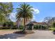 Elegant country club entrance with a towering palm tree and beautifully landscaped grounds at 8011 Saint James Way, Mount Dora, FL 32757