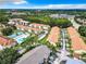 Aerial view showcasing the community pool, tennis courts, lush landscaping, and convenient parking at 3208 Sabal Palms Ct # A, Kissimmee, FL 34747