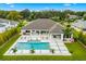 An elevated view of home with a stunning pool area and large manicured backyard at 3845 S Stillwood Ln, Lake Mary, FL 32746