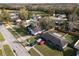 Aerial view of a residential neighborhood with a home featuring solar panels nestled among tree-lined streets at 9544 Brimton Dr, Orlando, FL 32817