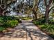 Paver pathway winds through lush landscaping with trees providing shade and natural beauty at 12104 Lakeshore Dr, Clermont, FL 34711