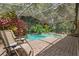 Inviting screened pool area with deck chairs, surrounded by tropical plants, perfect for relaxation and leisure at 1921 Redwood Grove, Lake Mary, FL 32746