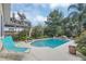 Backyard pool with waterfall feature, lush landscaping, and two chaise lounge chairs at 616 Sheridan Blvd, Orlando, FL 32804