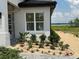 Side yard landscaping with lake view provides a tranquil view and enhances the natural appeal of this newly built property at 336 Caladium Ave, Lake Alfred, FL 33850