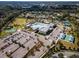 Aerial view of a community center featuring a pool, playground, tennis courts, and ample parking, surrounded by lush greenery at 533 Little Wekiva Rd, Altamonte Springs, FL 32714