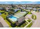 Aerial image showcases community amenities, a pool and tennis court surrounded by homes at 5795 Parkview Lake Dr, Orlando, FL 32821