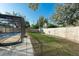 Landscaped backyard with in-ground pool with screen enclosure, grassy area, and fenced perimeter at 1232 Corbett Ln, Orlando, FL 32806