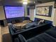 Home theater with a projector, movie screen, stylish decor, and comfortable furniture at 1656 Moon Valley Dr, Davenport, FL 33896