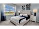This bedroom has a large window, neutral tones, decor, and two side tables with lamps at 3751 Bluethread Way, Poinciana, FL 34759