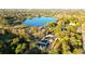 Aerial view of homes by a beautiful lake surrounded by lush trees at 1039 Morningside Dr, Eustis, FL 32726