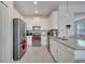 Modern kitchen featuring stainless steel appliances, sleek cabinets, and tile backsplash at 2916 Satire St, Kissimmee, FL 34746