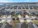Aerial perspective of a suburban neighborhood exhibiting houses with tidy lawns, orderly streets, and a consistent design aesthetic at 1230 Woodlark Dr, Haines City, FL 33844