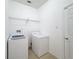 Laundry room equipped with a washer, dryer, and shelving for storage at 603 Deauville Ct, Kissimmee, FL 34758
