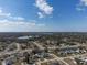 Aerial view of the neighborhood, showcasing the nearby lake, streets, and various homes at 1597 Lansfield Ave, Deltona, FL 32738