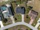 Aerial view of a house showing the backyard, driveway and surrounding neighborhood at 1597 Lansfield Ave, Deltona, FL 32738