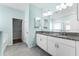 Bathroom featuring double sinks, granite countertop, and modern fixtures at 1598 Barberry Dr, Kissimmee, FL 34744