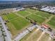 Aerial shot of multiple well-maintained soccer fields in a community park at 3978 Old Dunn Rd, Apopka, FL 32712