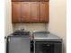 Laundry room with front load washer and dryer and plenty of wood cabinet storage at 1990 Appalachee Cir, Tavares, FL 32778