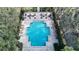 Aerial shot of a sparkling community pool featuring lounge chairs and manicured greenery at 770 Siena Palm Dr # 201, Kissimmee, FL 34747