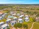 Aerial view of resort community, golf course, and Reunion sign along the highway at 7770 Sandy Ridge Dr # 110, Reunion, FL 34747